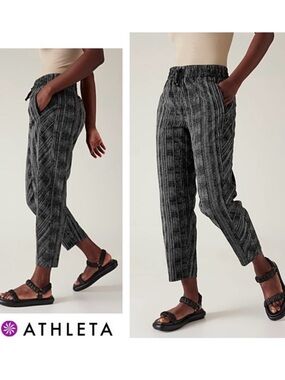Athleta Arrival Pants Black White Amara Stripe Sz 14 Travel Commute Sty 586939